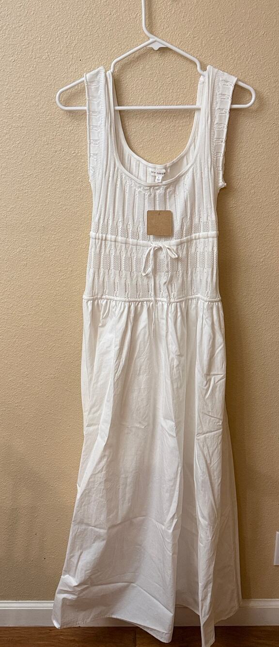 Blu Pepper Mixed Media Midi pointelle knit Dress L NWT Cottage prairie ballet